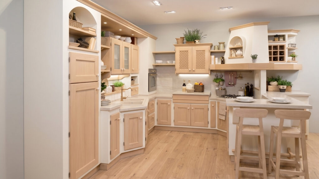 cucina in finta muratura modello casale angolare con penisola